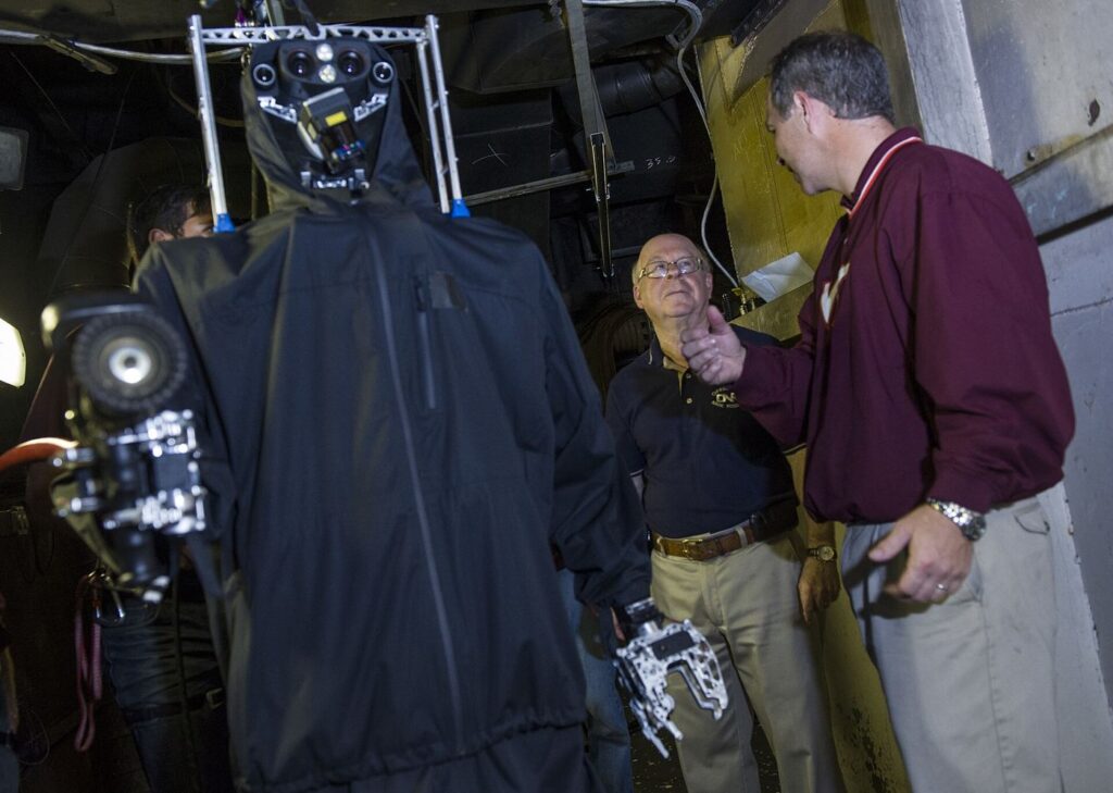 Humanoid robot undergoing testing in a laboratory