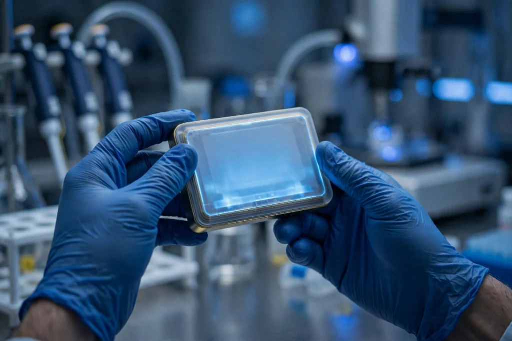 Solid-State Batteries Are Finally Leaving the Lab — and Your Next Phone May Prove It Scientist holding a glowing solid-state battery cell in a laboratory