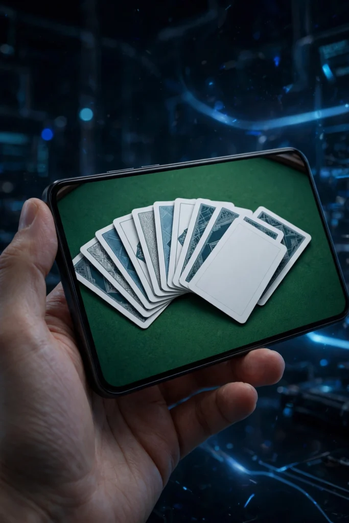 Smartphone showing a rummy card game app interface